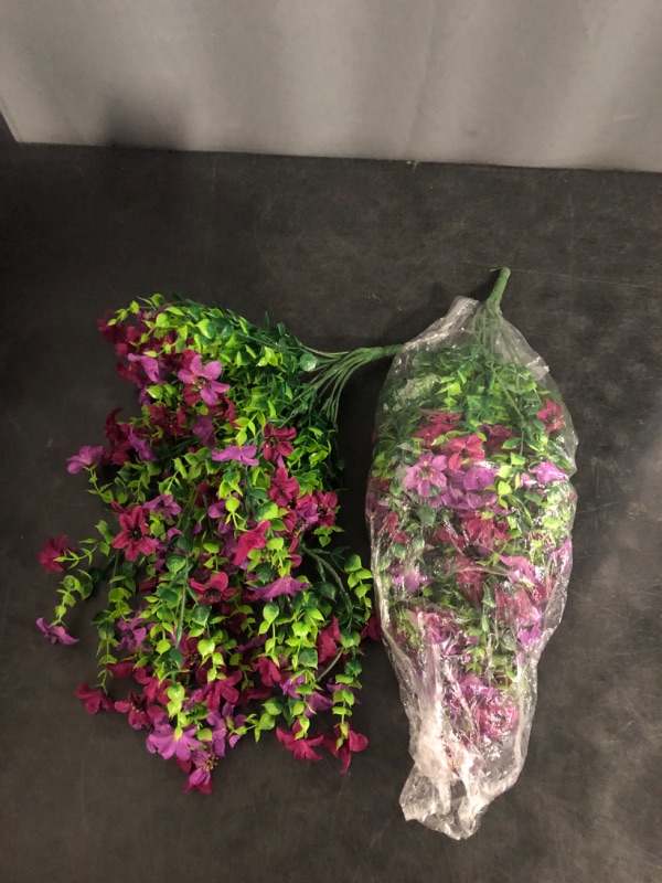Photo 1 of HyeFlora Artificial Flowers for Outdoors Decoration, 2Pcs Dark Purple and Purple Fake Hanging Flowers, UV & Fading Resistant, Faux Decor for Porch Patio Balcony Planter