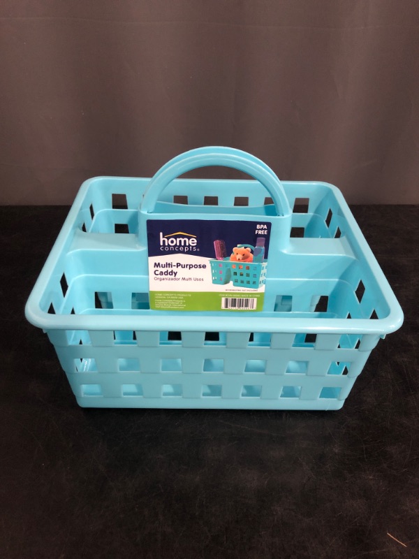 Photo 1 of Divided Storage Caddy with Handle, Turquoise, 2-Compartment Plastic Organizer Basket