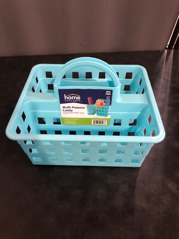 Photo 1 of Divided Storage Caddy with Handle, Turquoise, 2-Compartment Plastic Organizer Basket