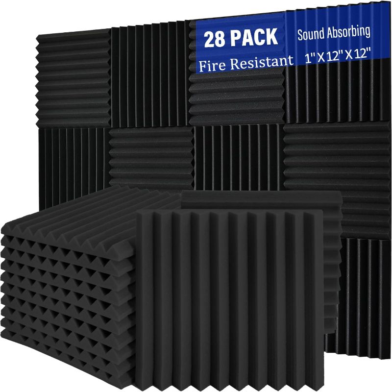 Photo 1 of Acoustic Foam Panels 28 Pack 1" x 12"x 12" Saiqiang Soundproofing Panels Wedges for Wall Noise Absorbing and Sound-Damping Fire-Resistant Sound Proof for Studio, Gaming Room