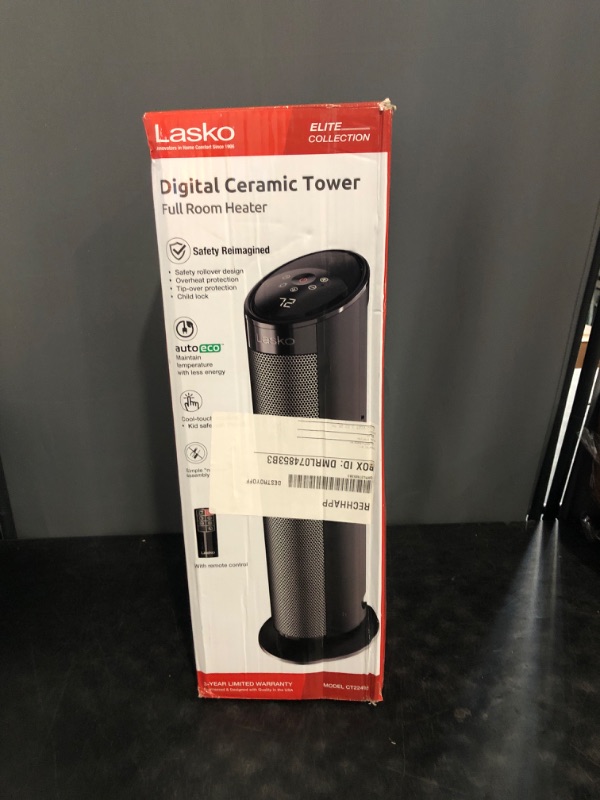 Photo 1 of Lasko - 22" Electric Ceramic Tower Heater with Timer and Powerful 1500W: Smart Heat for Your Home.
