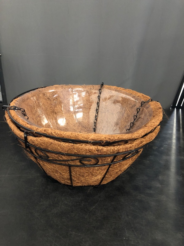 Photo 1 of 2 Pack Metal Hanging Planter Basket with Coco Coir Liner Chain Round for Garden Decoration Porch Indoor Outdoor (S Shape)
