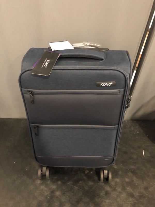 Photo 1 of Kono 20 Inch Softside Carry On Luggage Airline Approved 20 Inch Spinner Wheels Lightweight Waterproof Suitcase with TSA Lock for Business Travel (Small, Navy Blue)
