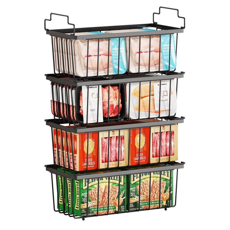 Photo 1 of 4 Pack Freezer Organizer Bins(14.6‘’L X 7.1‘’W X 5.2‘’H) Suitable for 5-7 Cu.Ft Chest Freezer Sort Frozen Meats | Stackablet Chest Freezer Organizer Bins Get Food Easily w/Handle, Gifts Ideas for Mom