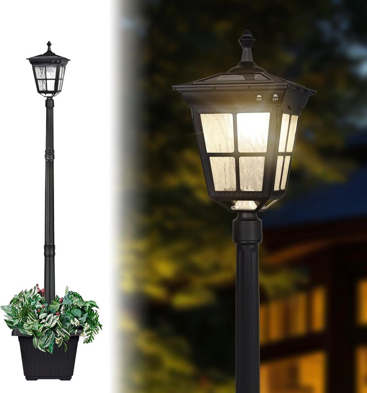 Photo 1 of Kemeco Solar Post Light, ST4311AHP Dusk to Dawn Outdoor Bright Post Lamp with Planter for Lawn Yard Garden Patio Deck Walkway Landscape Decor (Lamp+Planter)