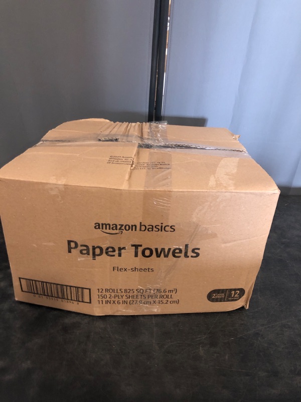 Photo 1 of Amazon Basics 2-Ply Flex-Sheets Paper Towels, 12 Basics Rolls = 32 Regular Rolls, Everyday Value with 150 Sheets per Roll