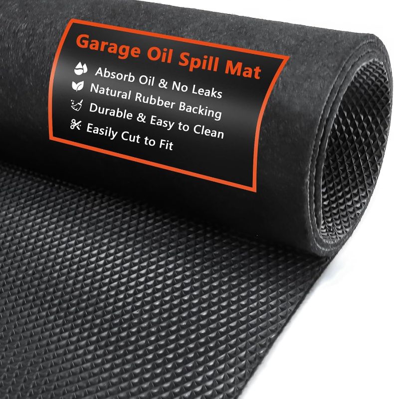 Photo 1 of AiBOB Oil Spill Mat, 36 X 60 inches, Garage Floor Mat Under Car, Waterproof Backing Absorbent Pad Protects Floor, Durable, Reusable, Black