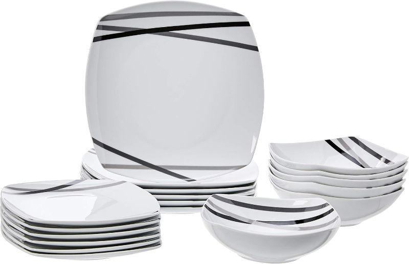 Photo 1 of Amazon Basics 18 Piece Kitchen Dinnerware Set - Square Plates, Bowls, Service for 6 - Modern Beams