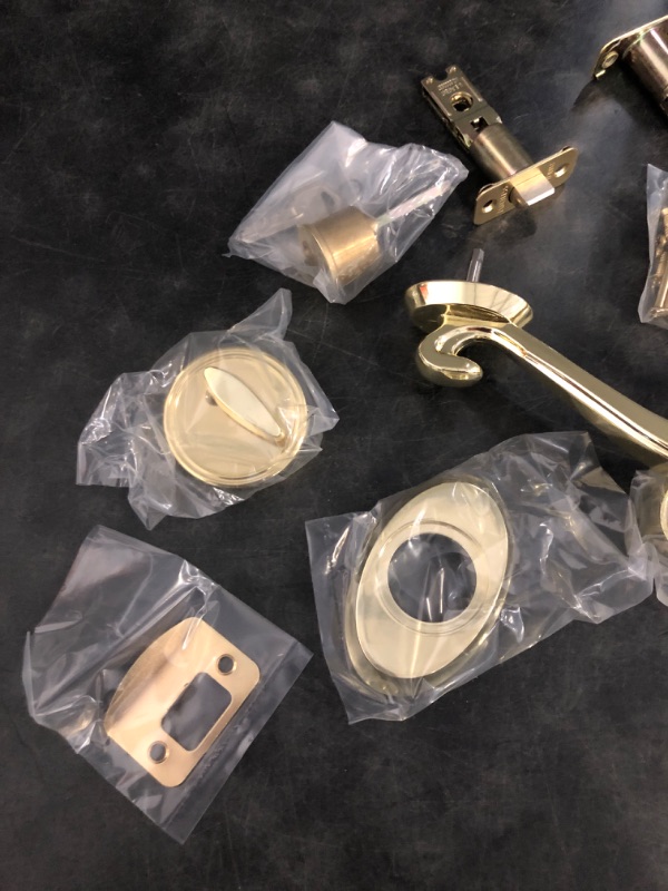 Photo 1 of EHOMEWARE Gold Front Door Handle and Deadbolt Set, 1 Pack Exterior Door Lock Set, Keyed Different Entry Door Handle, Satin Brass Finish, Wave Door Lever for Left/Right Handed Doors