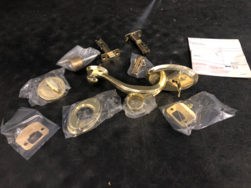 Photo 1 of EHOMEWARE Gold Front Door Handle and Deadbolt Set, 1 Pack Exterior Door Lock Set, Keyed Different Entry Door Handle, Satin Brass Finish, Wave Door Lever for Left/Right Handed Doors