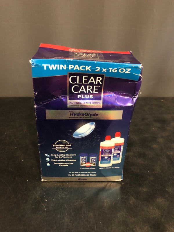 Photo 1 of Clear Care Plus with Hydraglyde Cleaning & Disinfecting Solution Twin Pack with 2 Lens Cases Included 16 oz