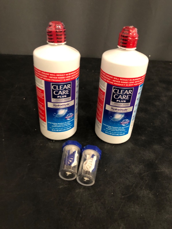 Photo 1 of Clear Care Plus with Hydraglyde Cleaning & Disinfecting Solution Twin Pack with 2 Lens Cases Included 16 oz