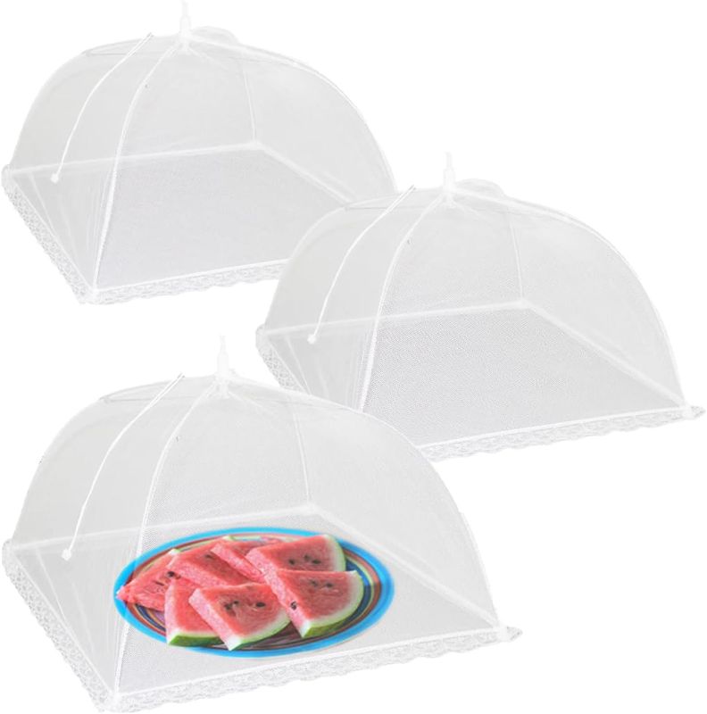 View 1 of Simply Genius Pop-Up Mesh Food Cover Tent - 17 x 17 in, White, 3-Pack, Compact - Camping Essentials & Picnic Food Covers - Outdoor Party Essentials