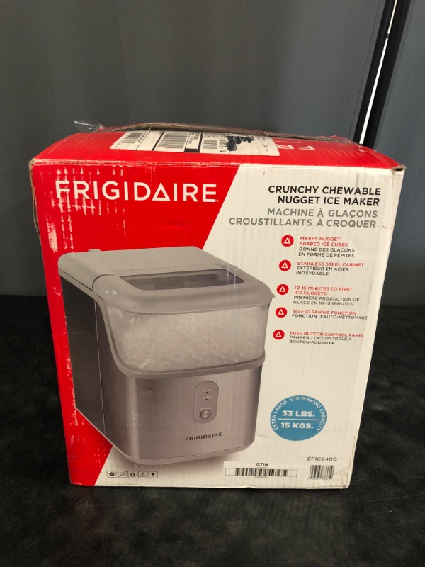 Photo 1 of Frigidaire Countertop Crunchy Chewable Nugget Ice Maker, Compact, 33lbs per Day, Metallic Finish
