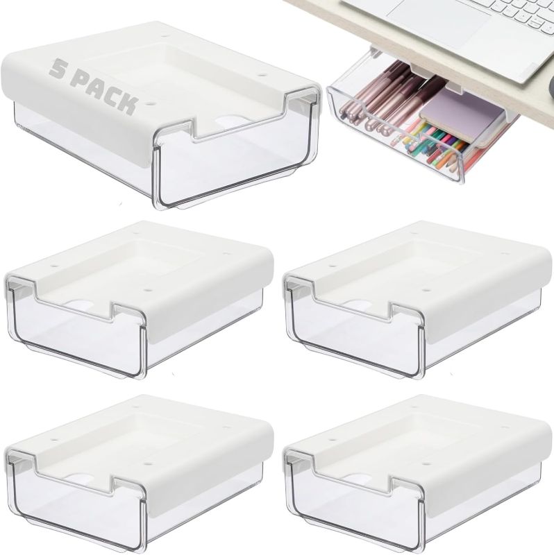 Photo 1 of mixed Under Desk Drawer, Under Shelf Drawers Slide Out Self-Adhesive Standing Desk Drawer Attachment, Plastic Workspace Organizers for Office Home School
