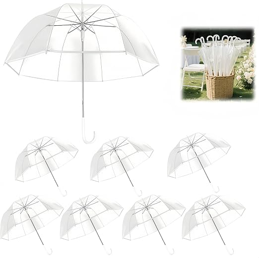 Photo 1 of 8 Pack Clear Bubble Wedding Umbrellas - 47" Windproof Transparent Dome Rain Umbrellas for Bride & Groom, Photography, Outdoor Events with Fiberglass Frame Anti-Wind Design