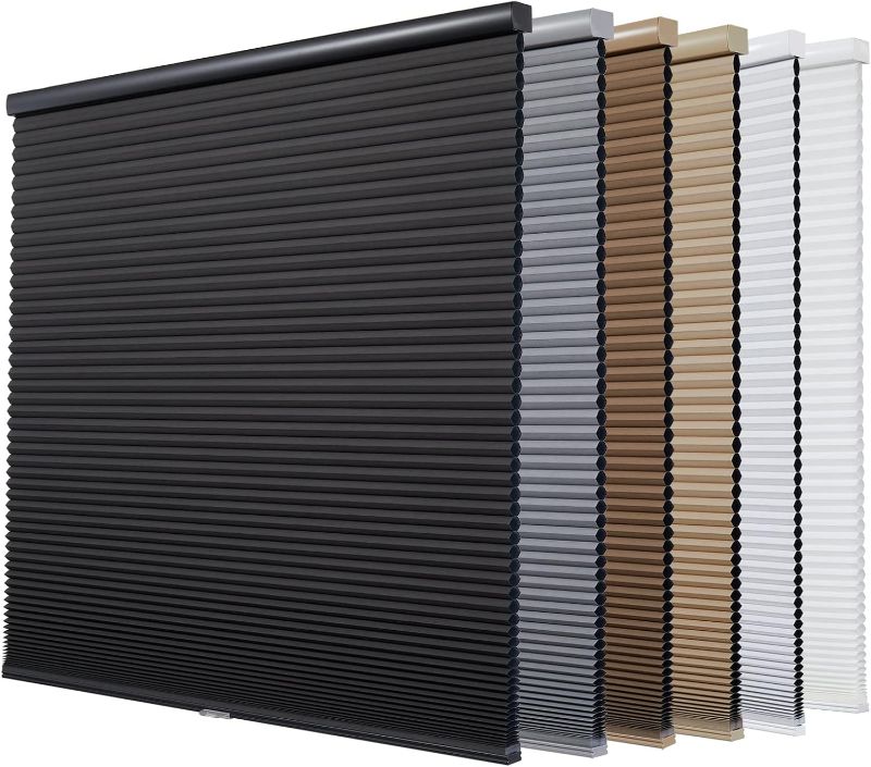 Photo 1 of Persilux Custom Blackout Cellular Window Shades for Home Cordless Window Blinds, Honeycomb Blinds for Windows (Beige, 35" Wx64 H) Thermal Insulated Room Darkening Cellular Blinds & Shades for Bedroom