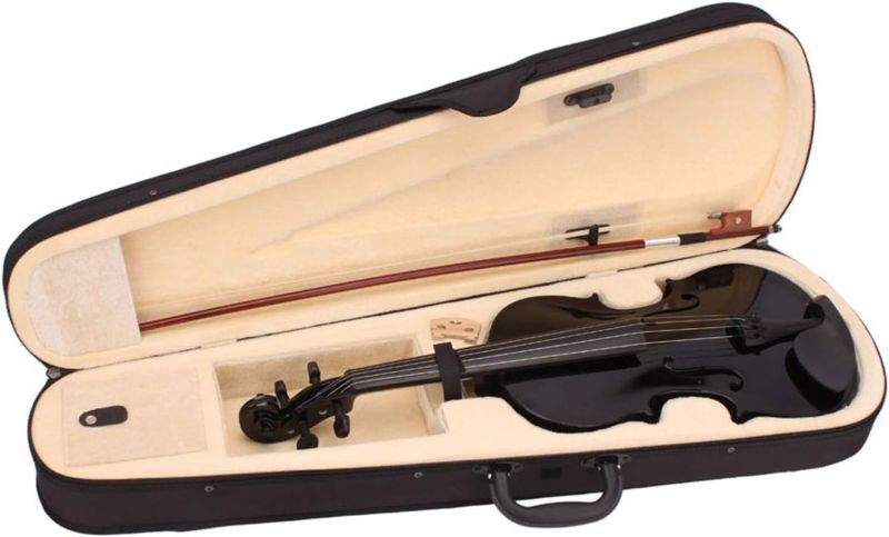 Photo 1 of 4/4 Acoustic Violin Set,Beginner Violin Vintage Solid Wood Violin Starter Kit with Carrying Case,Bow and Rosin (Black)