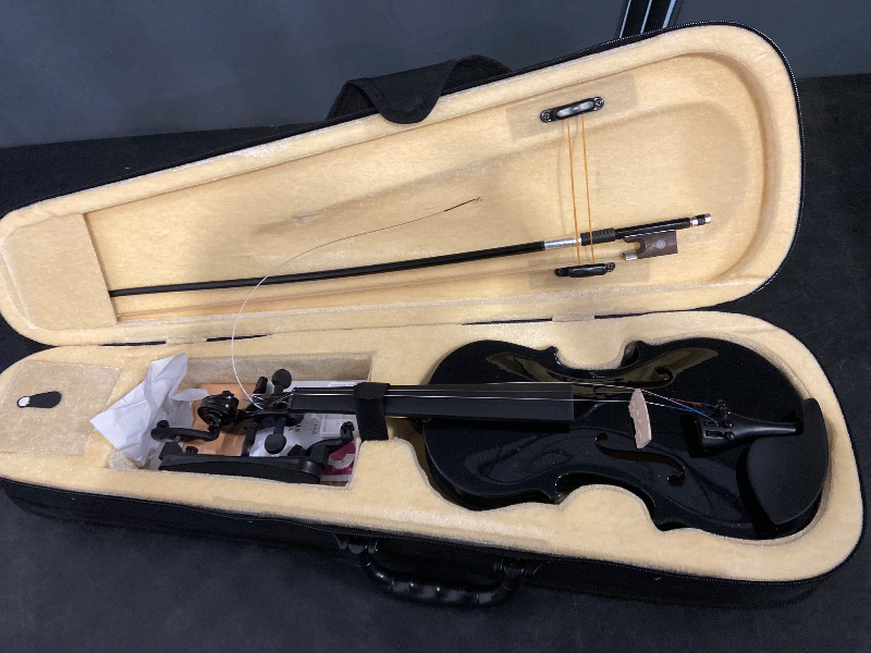 Photo 1 of 4/4 Acoustic Violin Set,Beginner Violin Vintage Solid Wood Violin Starter Kit with Carrying Case,Bow and Rosin (Black)