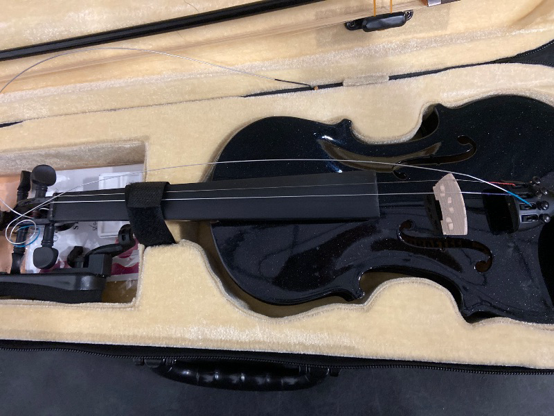 Photo 1 of 4/4 Acoustic Violin Set,Beginner Violin Vintage Solid Wood Violin Starter Kit with Carrying Case,Bow and Rosin (Black)
