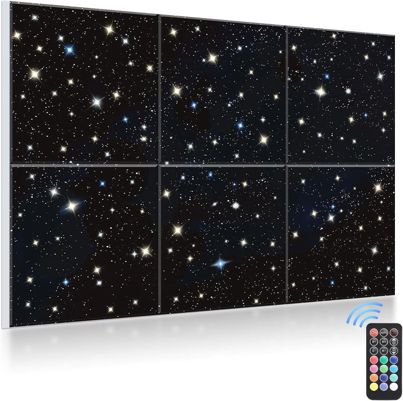 Photo 1 of JBER Acoustic Panels, Self-Adhesive Soundproof Wall Art Painting with Fiber Optic Starlight flashes(Design Originals), Celling Decoration Noise Proof For Studio, Office, Home, Starry Sky, 72×48", 6Pcs
