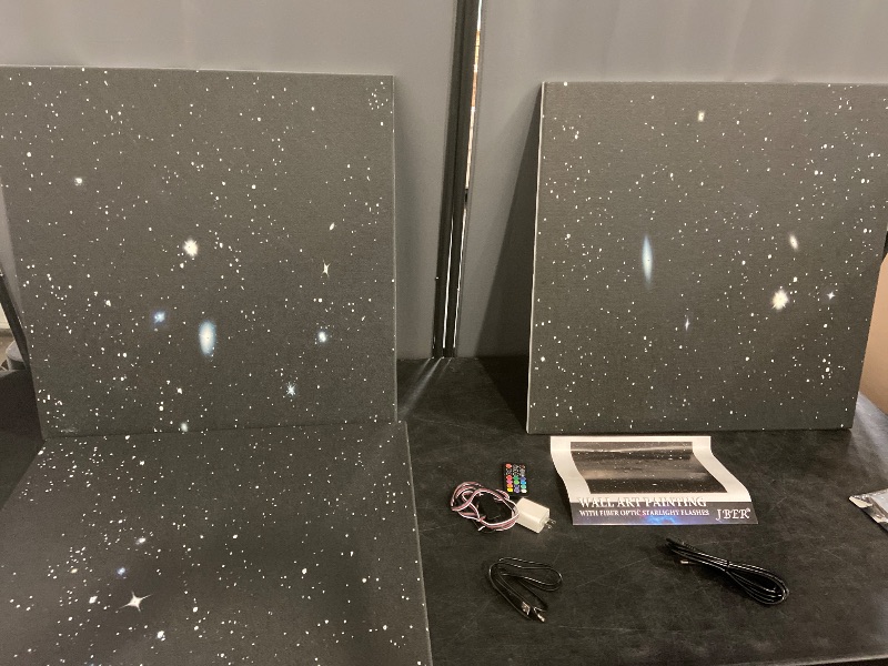 Photo 1 of JBER Acoustic Panels, Self-Adhesive Soundproof Wall Art Painting with Fiber Optic Starlight flashes(Design Originals), Celling Decoration Noise Proof For Studio, Office, Home, Starry Sky, 72×48", 6Pcs