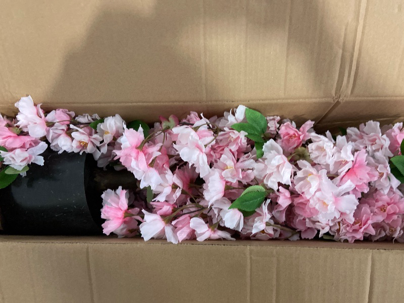 Photo 1 of 5FT Pink Cherry Blossom Artificial Tree, Lifelike Decorative Plant in Pot for Indoor, Garden, Office, Wedding & Party Decor
