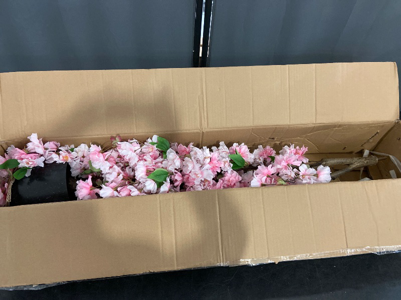 Photo 1 of 5FT Pink Cherry Blossom Artificial Tree, Lifelike Decorative Plant in Pot for Indoor, Garden, Office, Wedding & Party Decor
