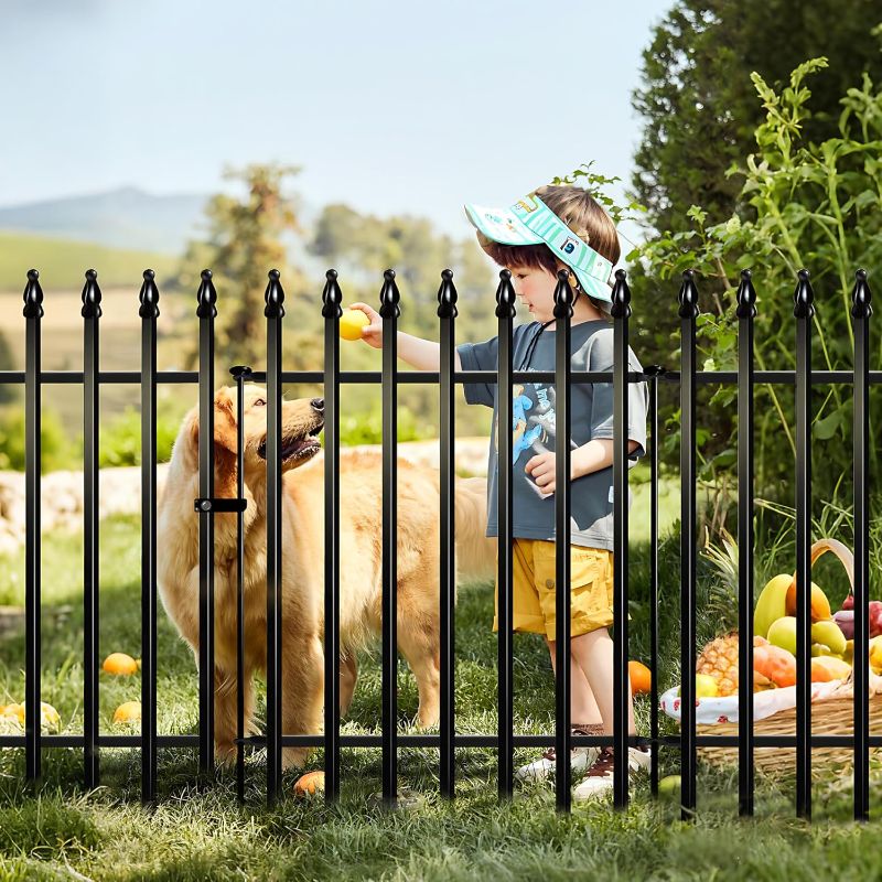 Photo 1 of Metal Garden Fence 32 in H x 24 in W 5 Panels (4 Panels + 1 Gate) Total Length 10 ft, No Need Dig Rustproof Animal Barrier Fencing Border Fence for Dog, Patio,Yard, Landscape, Flower Bed