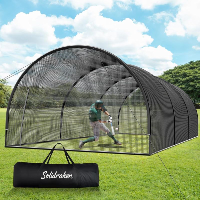 Photo 1 of 30FT Portable Baseball & Softball Batting Cage for Backyard – Enclosed Batting Net with Pitching Machine Hole, Sturdy Frame & Carry Bag, Ideal for Home Hitting & Pitching Practice, 30 x 13 x 9 ft