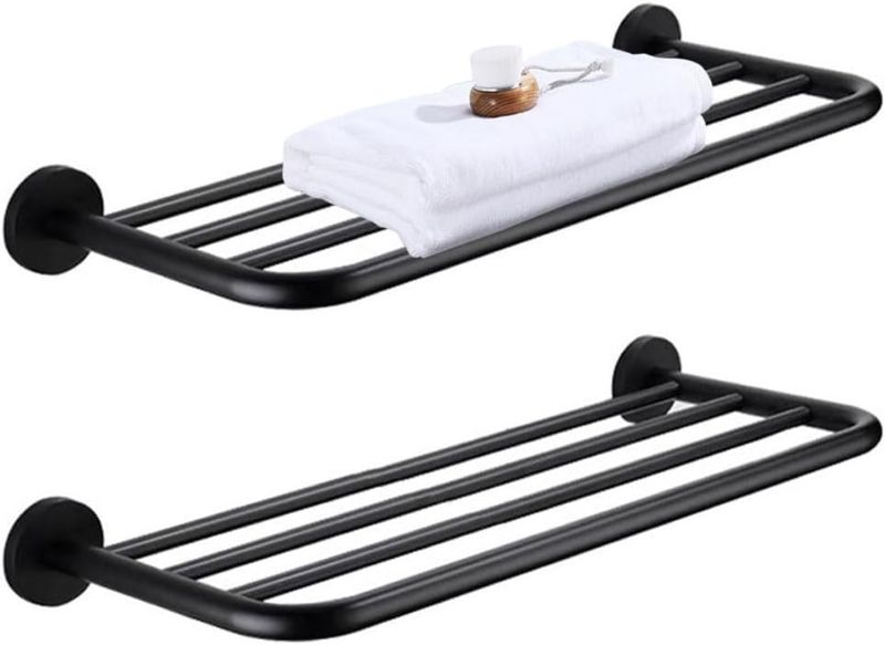 Photo 1 of 30 Inch Towel Rack with Towel Bar Holder, 2-Tier Stainless Steel Towel Shelf for Bathroom & Lavatory Wall Mounted (Black)
