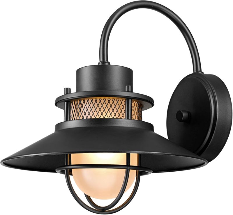 Photo 1 of GLOBE Electric 44233 Liam 1-Light Outdoor Wall Sconce, Matte Black, Frosted White Glass Shade