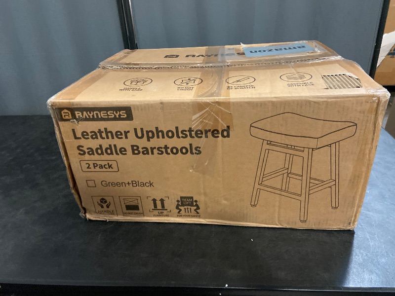 Photo 1 of Counter Height Bar Stools Set of 2, 24 Inch Barstools for Kitchen Counter, Kitchen Stools with Faux Leather Saddle Seats & Heavy Duty Metal Legs, Easy Assembly, Forest Green
