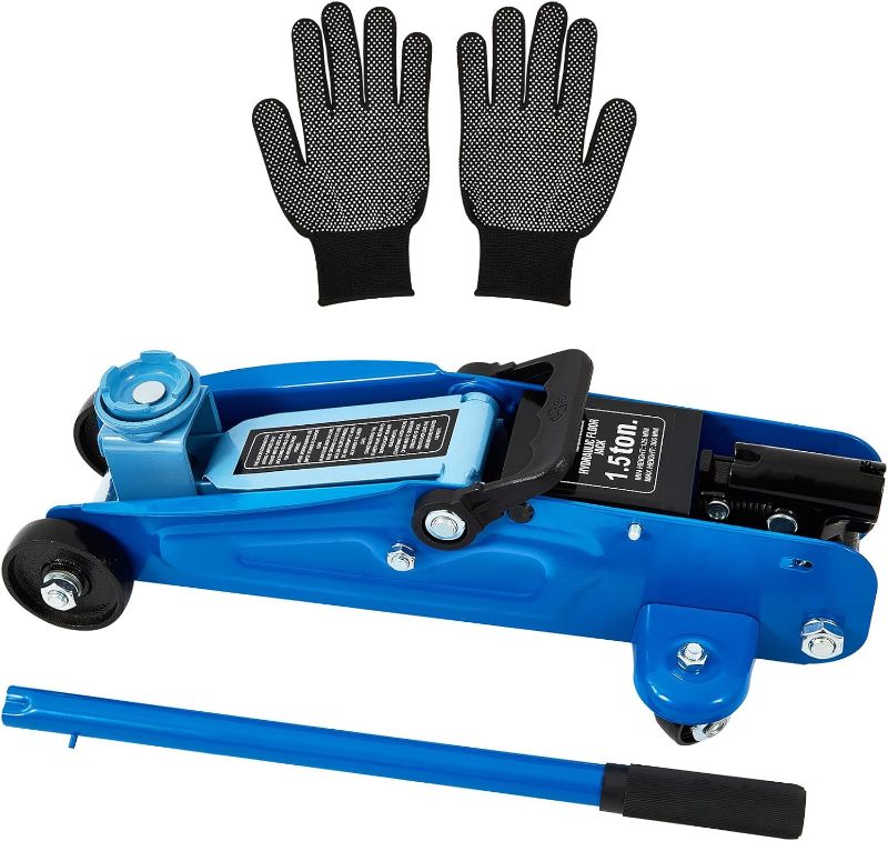 Photo 1 of 1.5 Ton Floor Jack Low Profile, Heavy-Duty Steel Racing with Single Piston Lift Pump, Lifting Range Blue