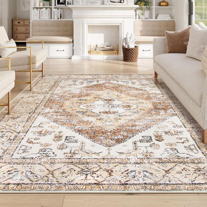 Photo 1 of Lahome 9x12 Area Rugs for Living Room - Boho Non-Slip Washable Carpet Ultra-Thin Large Rug Lightweight Throw Foldable Dining Room Mat?Farmhouse Neutral Print Carpet for Bedroom Guest Room (Taupe)
