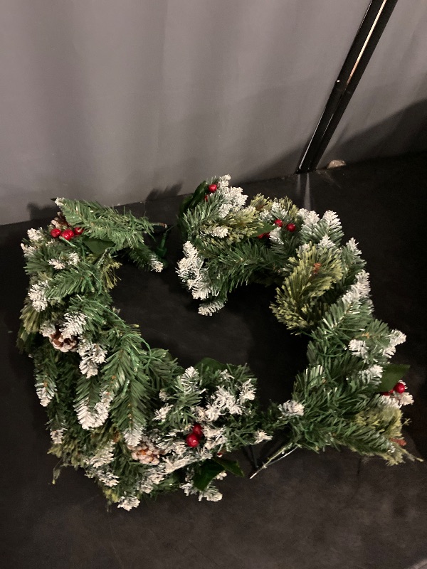 Photo 1 of HipTree 24 Inch Christmas Wreaths for Front Door with Lights,Lighted Artificial Flowering Pine Door Wreath,Prelit Faux Green Winter Wreath with Pine Cones and Red Berry for Indoor Outdoor Decor