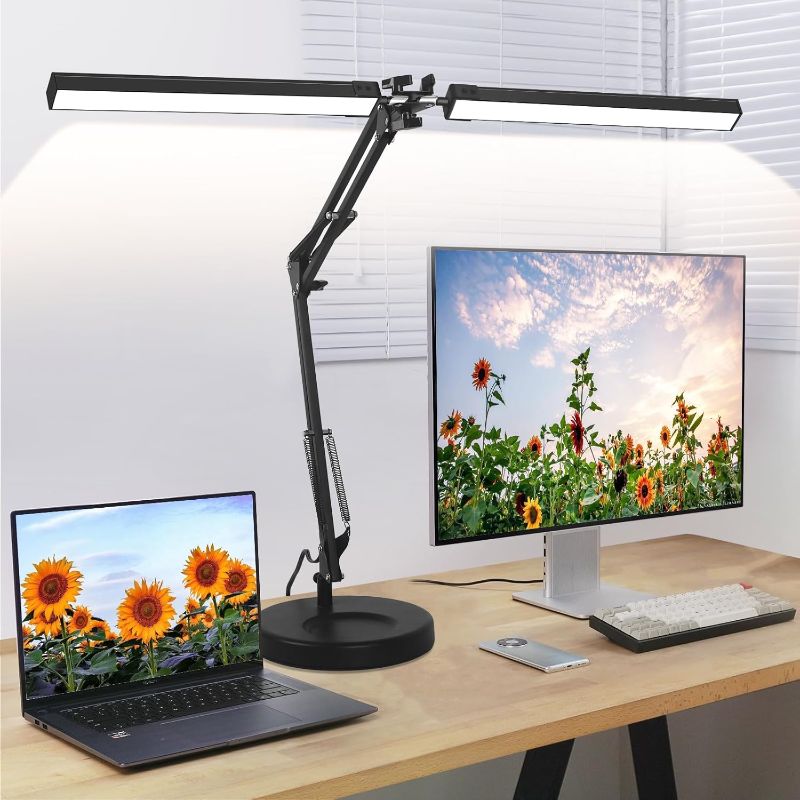 Photo 1 of 2-in-1 LED Desk Lamp, 24W Brightest with Table Lamp with Clamp, Desk Light with Flexible Swing Arm,3 Color Modes Stepless Dimmable Double Head Architect Desk Lamps for Home Office Workbench Reading
