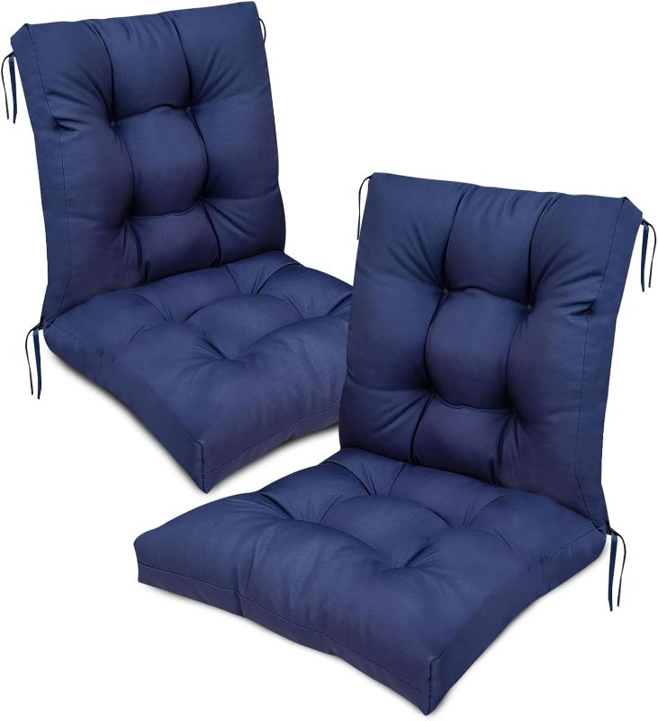 Photo 1 of High Back Outdoor Chair Cushions Set of 2 Waterproof Replacement Seat Pad for Patio Furniture Garden Thicken Outdoor Patio Chair Cushion Navy Blue,41.7"*20.8"*3.9"
