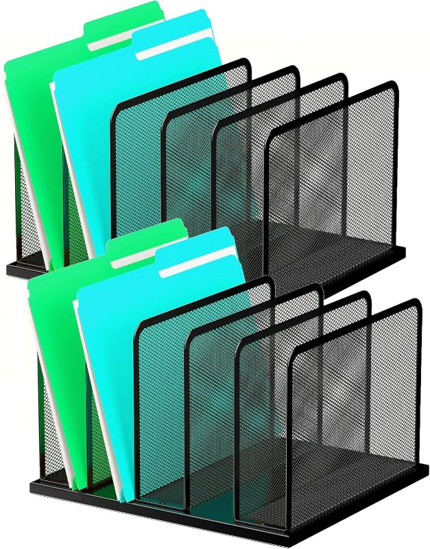 Photo 1 of Kuntine.B Desk File Organizer 5 Upright Mesh Desktop Organizer File Sorter Office Organization File Holder for Home, Office & Classroom, 2 Pack