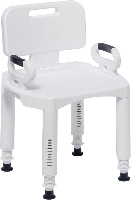 Photo 1 of Drive Medical RTL12505 Handicap Bathroom Bench with Back and Arms, White
