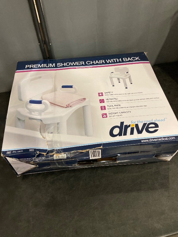 Photo 1 of Drive Medical RTL12505 Handicap Bathroom Bench with Back and Arms, White
