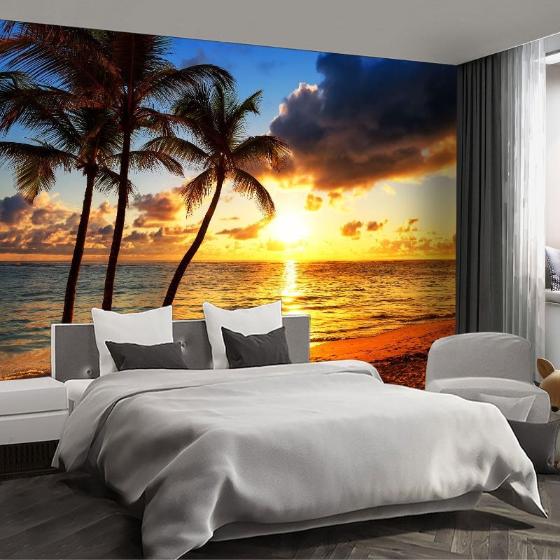 Photo 1 of Beach Large Wall murals at Dusk Peel and Stick self Adhesive Sunset Wallpaper for Bedroom Living Room - 96"x137"
