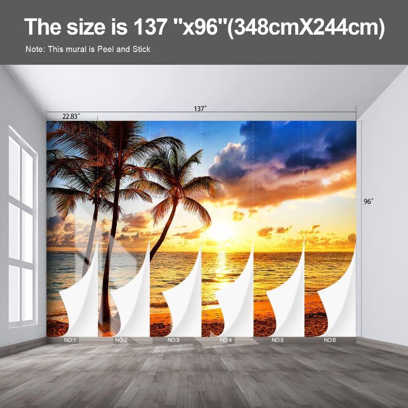 Photo 1 of Beach Large Wall murals at Dusk Peel and Stick self Adhesive Sunset Wallpaper for Bedroom Living Room - 96"x137"
