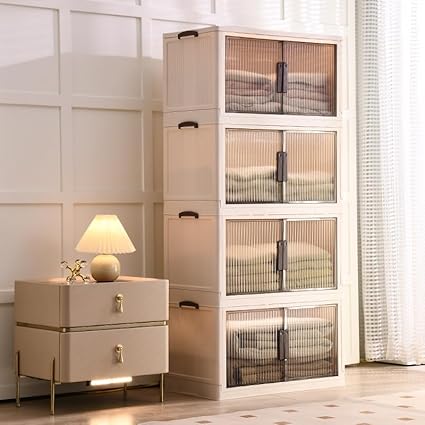 Photo 1 of 520QT/130GAL Storage Bins with 1 lid, Stackable Storage Bins Closet Organizers and Drawer Foldable Storage Bins Container with door Foldable Storage Box for Home,Office, Dorm Room(104Qt X 5)
