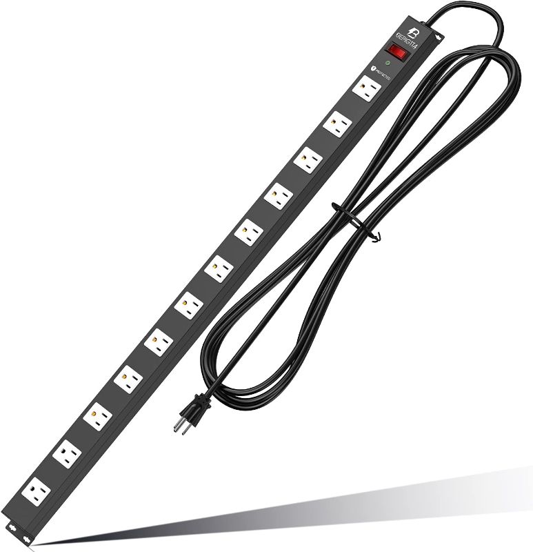 Photo 1 of 12 Outlet Surge Protector Metal Power Strip, 1800J Mountable Power Outlet, Heavy Duty Workshop Metal Power Strip for Commercial, Industrial, School and Home,15A 125V 1875W (6FT)

