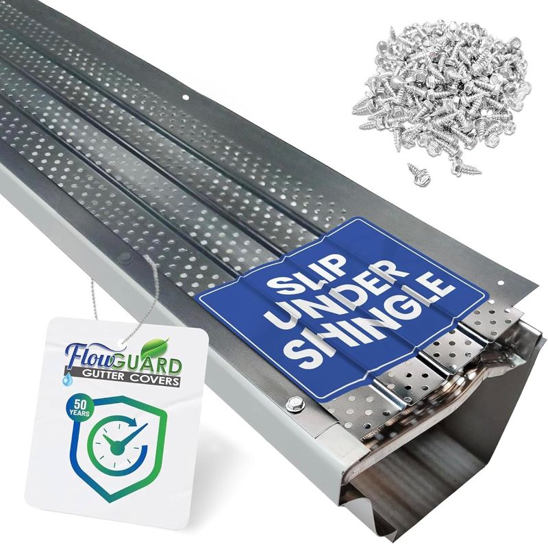 Photo 1 of FlowGuard USA Made Slip Under Shingle Professional DIY Universal 5 Inch & 6 Inch 50-Year Gutter Cover System - Matte - Aluminum Gutter Guards - 22 Feet - by FlexxPoint
