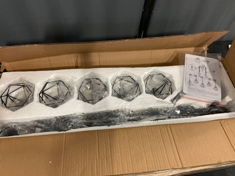 Photo 1 of 5-Light Kitchen Chandeliers Over Table, Farmhouse Black Dining Room Light Fixture, Linear Rustic Wood Ceiling Pendant Island Light Fixtures with Metal Lampshade, Height Adjustable
