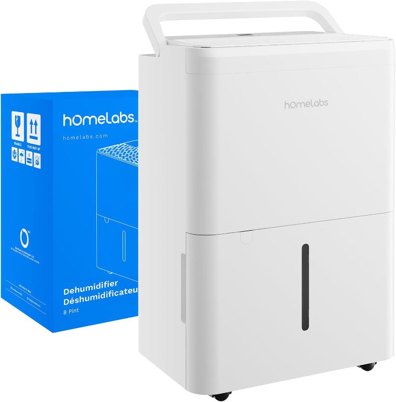 Photo 1 of hOmeLabs 8 Pint Wi-Fi Dehumidifier for up to 1,800 Sq Ft Rooms (MAX 24 Pint at 95°F, 90% RH) – Ultra Quiet, Compact Design with Smart Controls and Drain Hose

