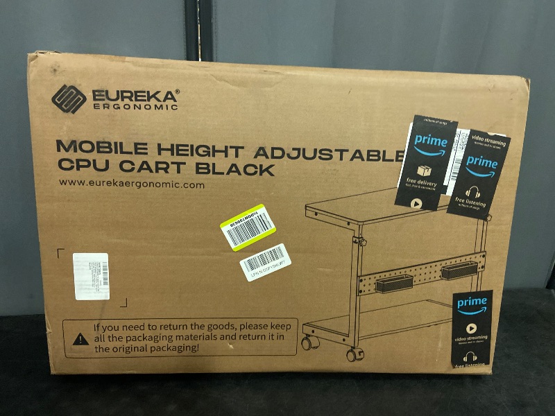 Photo 1 of EUREKA ERGONOMIC PC Stand Computer Cart, Height Adjustable Tower Stand 2-Tier Suit for ATX Case Printer, Metal Rolling Cart on Wheels for Gaming Home Office, Black
