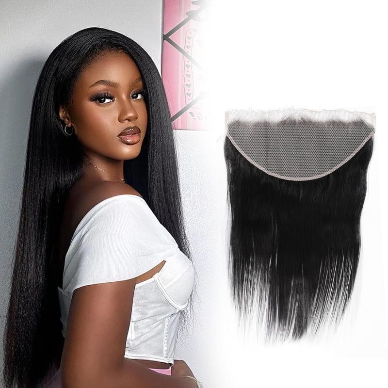 Photo 1 of 13x4 Closure Human Hair,Silky Skinlike Real Hd Lace Free Part Natural Hairline Clean 100% Human Hair Frontal Pre-Plucked Straight Natural Black 18 Inch